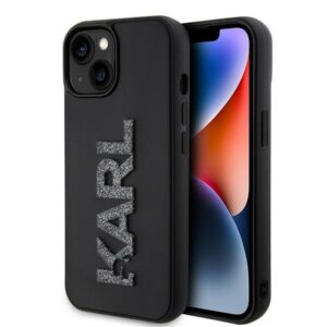 Karl Lagerfeld KLHCP15S3DMBKCK Apple iPhone 15/ 14 / 13 6.1" juodos spalvos kietas dėklas 3D Rubber Glitter Logo - Image 1