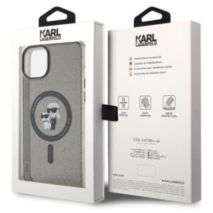 Karl Lagerfeld KLHMP15SHGKCNOK Apple iPhone 15/ 14 / 13 6.1" juodos spalvos kietas dėklas Karl&Choupette Glitter - Image 8