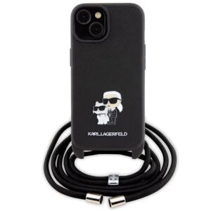 Karl Lagerfeld KLHCP15SSAKCPSK Apple iPhone 15/ 14 / 13 6.1" kietas dėklas juodos spalvos Crossbody Saffiano Meta - Image 2