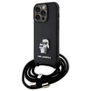 Karl Lagerfeld KLHCP15LSAKCPSK Apple iPhone 15 Pro 6.1" kietas dėklas juodos spalvos Crossbody Saffiano Metal Pin - Image 1
