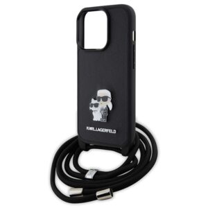 Karl Lagerfeld KLHCP15LSAKCPSK Apple iPhone 15 Pro 6.1" kietas dėklas juodos spalvos Crossbody Saffiano Metal Pin - Image 5