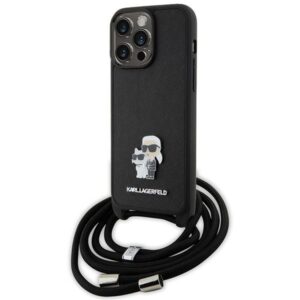 Karl Lagerfeld KLHCP15XSAKCPSK Apple iPhone 15 Pro Max 6.7" kietas dėklas juodos spalvos Crossbody Saffiano Metal - Image 1