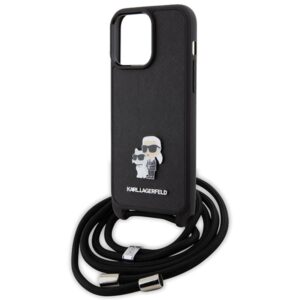 Karl Lagerfeld KLHCP15XSAKCPSK Apple iPhone 15 Pro Max 6.7" kietas dėklas juodos spalvos Crossbody Saffiano Metal - Image 5