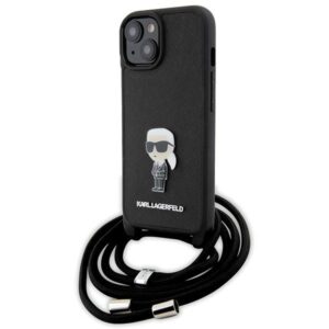 Karl Lagerfeld KLHCP15SSASKNPSK Apple iPhone 15 / 14 / 13 6.1" kietas dėklas juodos spalvos Crossbody Saffiano Mon - Image 1