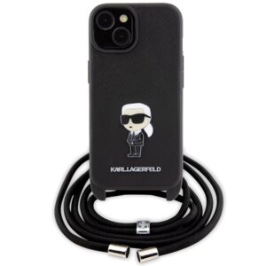 Karl Lagerfeld KLHCP15SSASKNPSK Apple iPhone 15 / 14 / 13 6.1" kietas dėklas juodos spalvos Crossbody Saffiano Mon - Image 2