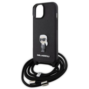 Karl Lagerfeld KLHCP15SSASKNPSK Apple iPhone 15 / 14 / 13 6.1" kietas dėklas juodos spalvos Crossbody Saffiano Mon - Image 5