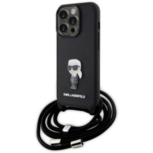 Karl Lagerfeld KLHCP15LSASKNPSK Apple iPhone 15 Pro 6.1" kietas dėklas juodos spalvos Crossbody Saffiano Monogram - Image 1