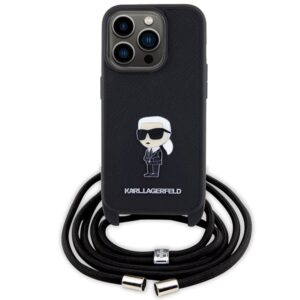 Karl Lagerfeld KLHCP15LSASKNPSK Apple iPhone 15 Pro 6.1" kietas dėklas juodos spalvos Crossbody Saffiano Monogram - Image 2