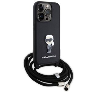 Karl Lagerfeld KLHCP15LSASKNPSK Apple iPhone 15 Pro 6.1" kietas dėklas juodos spalvos Crossbody Saffiano Monogram - Image 3