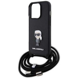 Karl Lagerfeld KLHCP15LSASKNPSK Apple iPhone 15 Pro 6.1" kietas dėklas juodos spalvos Crossbody Saffiano Monogram - Image 5