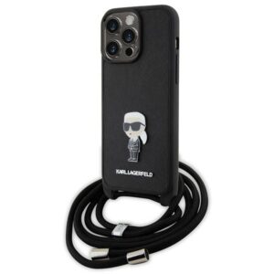Karl Lagerfeld KLHCP15XSASKNPSK Apple iPhone 15 Pro Max 6.7" kietas dėklas juodos spalvos Crossbody Saffiano Monog - Image 1