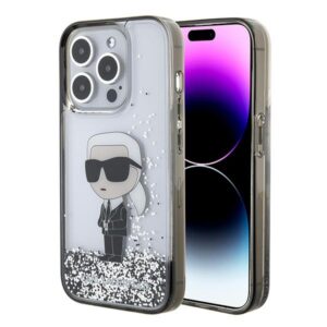 Karl Lagerfeld KLHCP15LLKKNSK Apple iPhone 15 Pro 6.1" skaidrus kietas dėklas Liquid Glitter Ikonik - Image 1