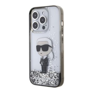 Karl Lagerfeld KLHCP15LLKKNSK Apple iPhone 15 Pro 6.1" skaidrus kietas dėklas Liquid Glitter Ikonik - Image 2