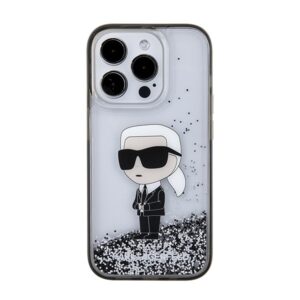 Karl Lagerfeld KLHCP15LLKKNSK Apple iPhone 15 Pro 6.1" skaidrus kietas dėklas Liquid Glitter Ikonik - Image 3