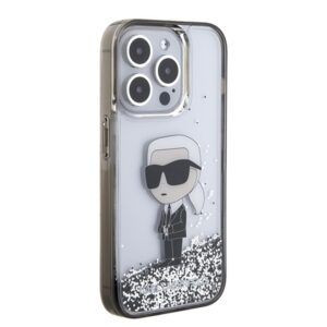 Karl Lagerfeld KLHCP15LLKKNSK Apple iPhone 15 Pro 6.1" skaidrus kietas dėklas Liquid Glitter Ikonik - Image 4