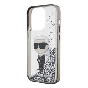 Karl Lagerfeld KLHCP15LLKKNSK Apple iPhone 15 Pro 6.1" skaidrus kietas dėklas Liquid Glitter Ikonik - Image 6