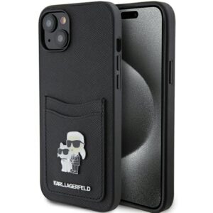 Karl Lagerfeld KLHCP15SSAPKCNPK Apple iPhone 15 / 14 / 13 6.1" juodos spalvos kietas dėklas Saffiano Cardslot Karl - Image 1