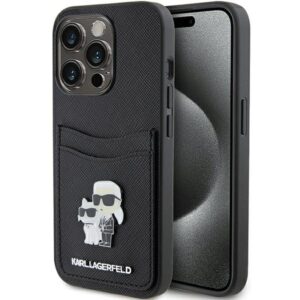 Karl Lagerfeld KLHCP15LSAPKCNPK Apple iPhone 15 Pro 6.1" juodos spalvos kietas dėklas Saffiano Cardslot Karl&Choup - Image 1
