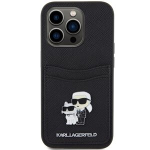 Karl Lagerfeld KLHCP15LSAPKCNPK Apple iPhone 15 Pro 6.1" juodos spalvos kietas dėklas Saffiano Cardslot Karl&Choup - Image 3