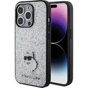 Karl Lagerfeld KLHCP15XGCNPSG Apple iPhone 15 Pro Max 6.7" silver kietas dėklas Fixed Glitter Choupette - Image 1