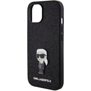 Karl Lagerfeld KLHCP15SGKNPSK Apple iPhone 15/ 14 / 13 6.1" juodos spalvos kietas dėklas Fixed Glitter Ikonik Log - Image 6