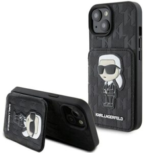 Karl Lagerfeld KLHCP15SSAKKNSCK Apple iPhone 15 / 14 / 13 6.1" juodos spalvos kietas dėklas Saffiano Cardslots and - Image 1