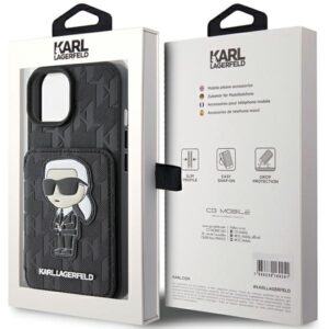 Karl Lagerfeld KLHCP15SSAKKNSCK Apple iPhone 15 / 14 / 13 6.1" juodos spalvos kietas dėklas Saffiano Cardslots and - Image 9