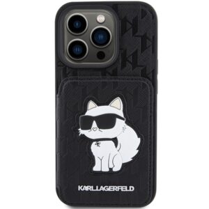 Karl Lagerfeld KLHCP15LSAKCNSCK Apple iPhone 15 Pro 6.1" juodos spalvos kietas dėklas Saffiano Cardslots and Stand - Image 3