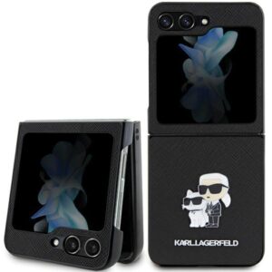 Karl Lagerfeld KLHCZF5SAKCNPK Z Flip5F731 kietas dėklas juodos spalvos Saffiano Karl&Choupette Pin - Image 1