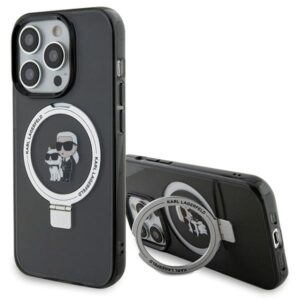 Karl Lagerfeld KLHMP15LHMRSKCK Apple iPhone 15 Pro 6.1" juodos spalvos kietas dėklas Ring Stand Karl&Choupettte Ma - Image 1