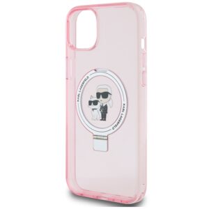 Karl Lagerfeld KLHMP15SHMRSKCP Apple iPhone 15/ 14 / 13 6.1" rožinės spalvos kietas dėklas Ring Stand Karl&Choupett - Image 6