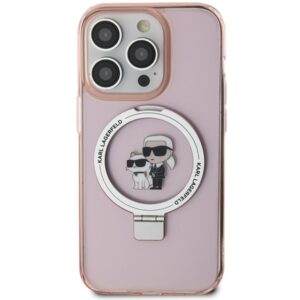 Karl Lagerfeld KLHMP15LHMRSKCP Apple iPhone 15 Pro 6.1" rožinės spalvos kietas dėklas Ring Stand Karl&Choupettte Mag - Image 3