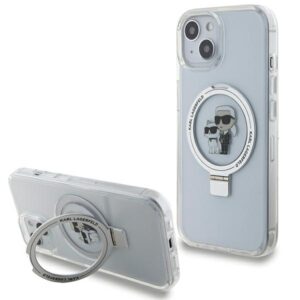 Karl Lagerfeld KLHMP15SHMRSKCH Apple iPhone 15/ 14 / 13 6.1" baltos spalvos kietas dėklas Ring Stand Karl&Choupett - Image 1