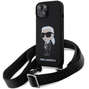 Karl Lagerfeld KLHCP15SSCBSKNK Apple iPhone 15/ 14 / 13 6.1" kietas dėklas juodos spalvos Crossbody Silicone Ikon - Image 1