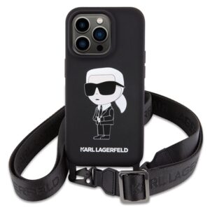 Karl Lagerfeld KLHCP15XSCBSKNK Apple iPhone 15 Pro Max 6.7" kietas dėklas juodos spalvos Crossbody Silicone Ikonik - Image 2