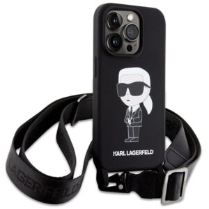 Karl Lagerfeld KLHCP15XSCBSKNK Apple iPhone 15 Pro Max 6.7" kietas dėklas juodos spalvos Crossbody Silicone Ikonik - Image 3