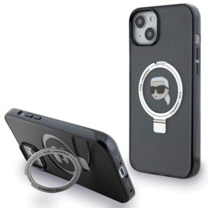 Karl Lagerfeld KLHMP15SHMRSKHK Apple iPhone 15/ 14 / 13 6.1" juodos spalvos kietas dėklas Ring Stand Karl Head Ma - Image 1