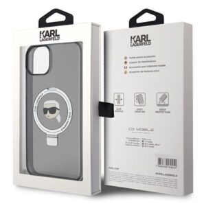 Karl Lagerfeld KLHMP15SHMRSKHK Apple iPhone 15/ 14 / 13 6.1" juodos spalvos kietas dėklas Ring Stand Karl Head Ma - Image 8