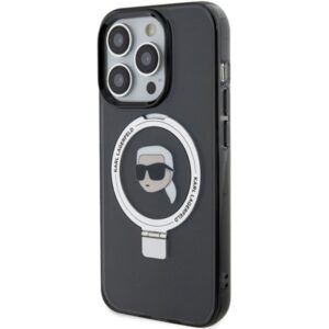 Karl Lagerfeld KLHMP15LHMRSKHK Apple iPhone 15 Pro 6.1" juodos spalvos kietas dėklas Ring Stand Karl Head MagSafe - Image 2