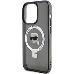 Karl Lagerfeld KLHMP15LHMRSKHK Apple iPhone 15 Pro 6.1" juodos spalvos kietas dėklas Ring Stand Karl Head MagSafe - Image 6