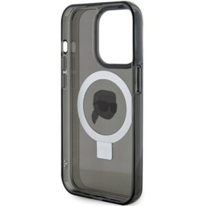 Karl Lagerfeld KLHMP15LHMRSKHK Apple iPhone 15 Pro 6.1" juodos spalvos kietas dėklas Ring Stand Karl Head MagSafe - Image 7