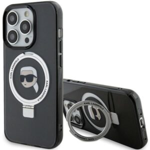 Karl Lagerfeld KLHMP15XHMRSKHK Apple iPhone 15Pro Max 6.7" juodos spalvos kietas dėklas Ring Stand Karl Head MagS - Image 1