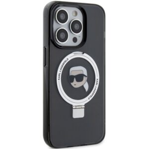 Karl Lagerfeld KLHMP15XHMRSKHK Apple iPhone 15Pro Max 6.7" juodos spalvos kietas dėklas Ring Stand Karl Head MagS - Image 4