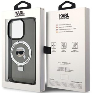Karl Lagerfeld KLHMP15XHMRSKHK Apple iPhone 15Pro Max 6.7" juodos spalvos kietas dėklas Ring Stand Karl Head MagS - Image 8