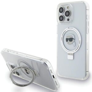 Karl Lagerfeld KLHMP15LHMRSKHH Apple iPhone 15 Pro 6.1" baltos spalvos kietas dėklas Ring Stand Karl Head MagSafe - Image 1