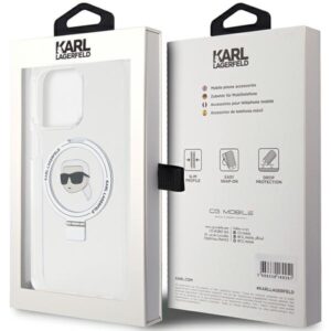 Karl Lagerfeld KLHMP15LHMRSKHH Apple iPhone 15 Pro 6.1" baltos spalvos kietas dėklas Ring Stand Karl Head MagSafe - Image 8