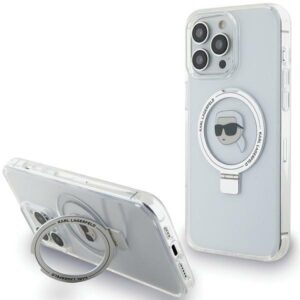 Karl Lagerfeld KLHMP15XHMRSKHH Apple iPhone 15 Pro Max 6.7" baltos spalvos kietas dėklas Ring Stand Karl Head MagSafe - Image 1