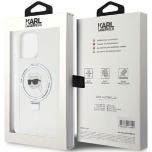 Karl Lagerfeld KLHMP15XHMRSKHH Apple iPhone 15 Pro Max 6.7" baltos spalvos kietas dėklas Ring Stand Karl Head MagSafe - Image 8