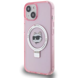 Karl Lagerfeld KLHMP15SHMRSCHP Apple iPhone 15/ 14 / 13 6.1" rožinės spalvos kietas dėklas Ring Stand Choupette Head - Image 2