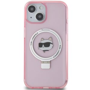 Karl Lagerfeld KLHMP15SHMRSCHP Apple iPhone 15/ 14 / 13 6.1" rožinės spalvos kietas dėklas Ring Stand Choupette Head - Image 3